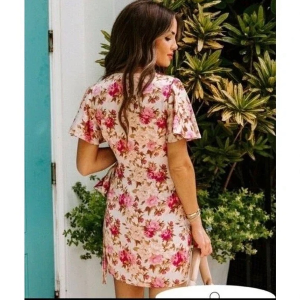 Wherever You Are Satin Floral Wrap Dress (Extra Small)